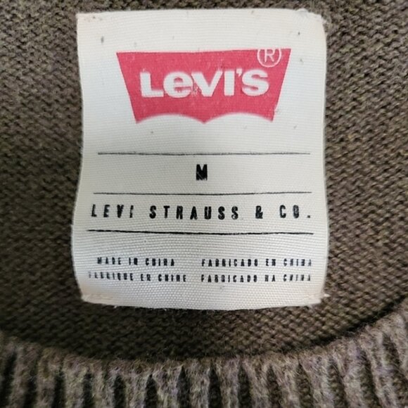Levi's Men's Sweater Size M Crew Neck Cotton & Wool Khaki Brown Preppy - Picture 3 of 11